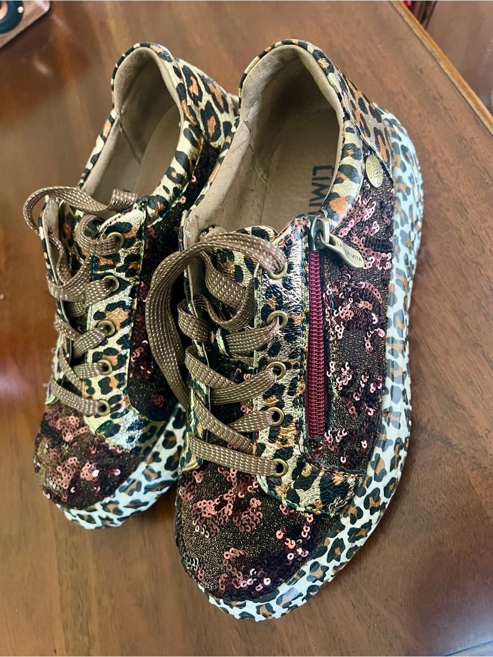 Leopard Sequin Platform Sneakers - Gold and Brown